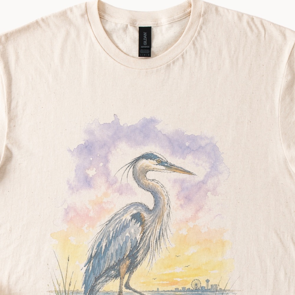Wading Bird Ocean City Graphic Tee Watercolor Nature Art